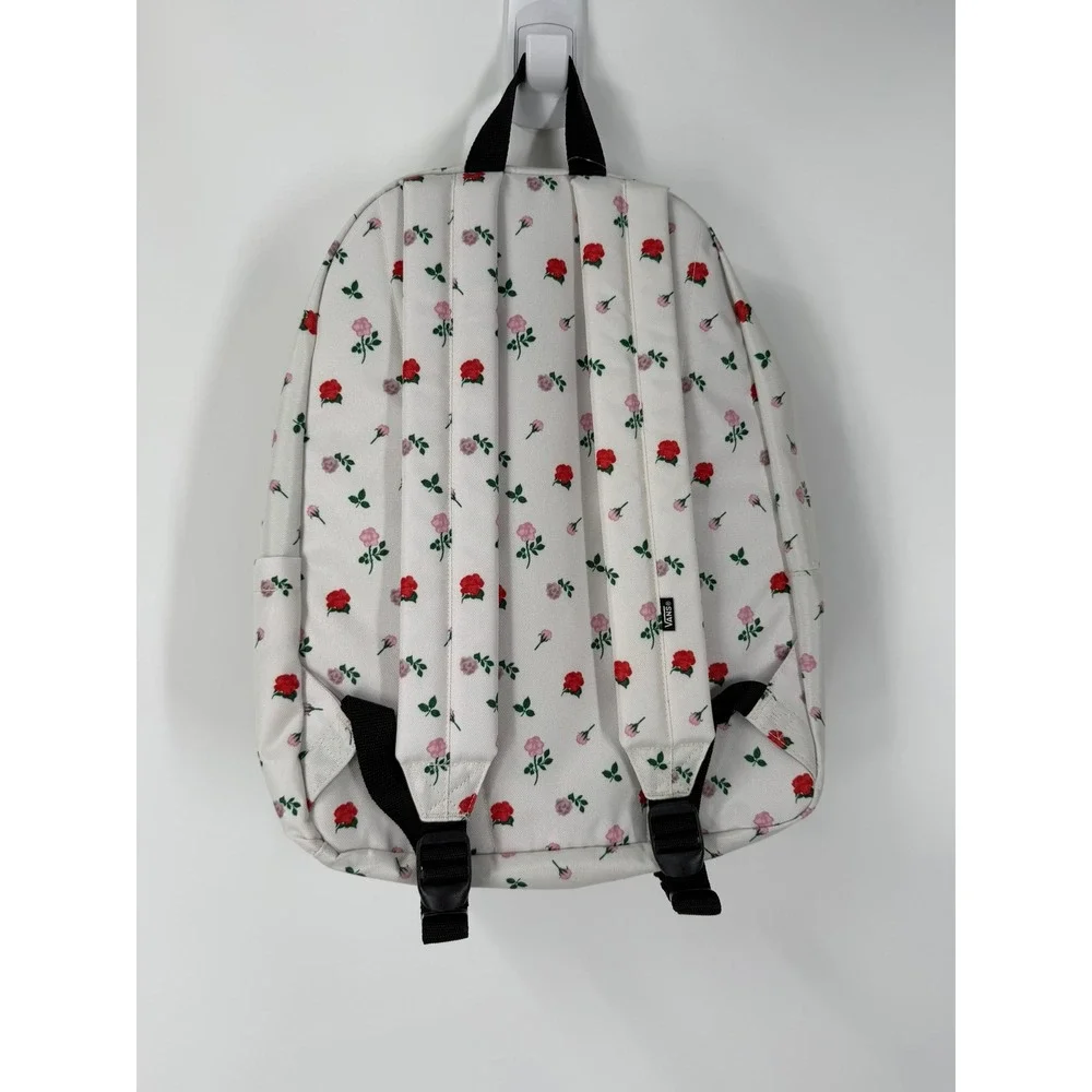 Vans Old Skool Classic Backpack White‎ Rose Floral Print Laptop Travel Bag